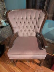 Vintage-Pink-Velvet-Tufted-Accent-Chair-with-Cane-Sides