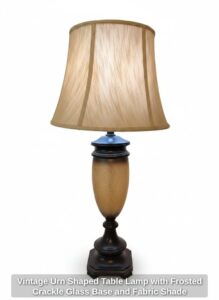 Vintage-Urn-Shaped-Table-Lamp-with-Frosted-Crackle-Glass-Base-and-Fabric-Shade