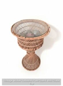 Vintage-Wicker-Pedestal-Plant-Stand-with-Glass-Top