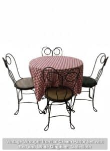 Vintage-Wrought-Iron-Ice-Cream-Parlor-Set-with-Red-and-White-Gingham-Tablecloth