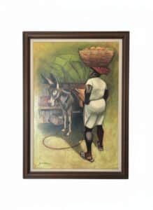Woman-with-Donkey-and-Basket-of-Fruit-Painting-by-Emmanuel-Saincilus
