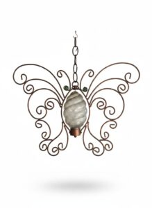 Wrought-Iron-Butterfly-Chandelier-with-Ribbed-Glass-Globe-and-Chimes