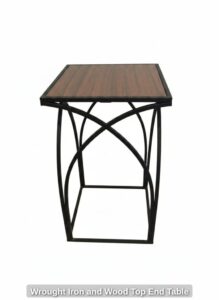 Wrought-Iron-and-Wood-Top-End-Table
