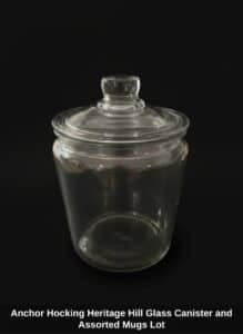 Anchor-Hocking-Heritage-Hill-Glass-Canister-and-Assorted-Mugs-Lot