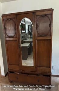 Antique-Oak-Arts-and-Crafts-Style-Triple-Door-Wardrobe-with-Arched-Mirror
