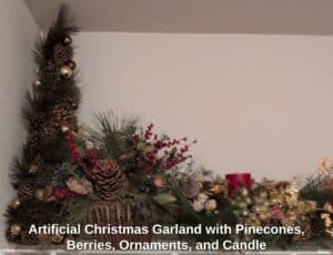 Artificial-Christmas-Garland-with-Pinecones-Berries-Ornaments-and-Candle