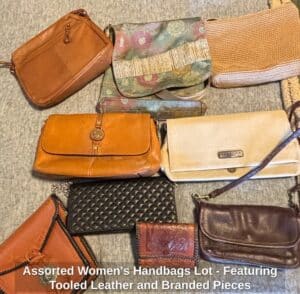 Assorted-Womens-Handbags-Lot-Featuring-Tooled-Leather-and-Branded-Pieces