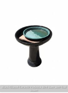 Black-Glazed-Ceramic-Pedestal-Bird-Bath-with-Teal-Insert