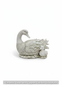 Ceramic-Swan-and-Cygnet-Garden-Sculpture