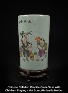 Chinese-Celadon-Crackle-Glaze-Vase-with-Children-Playing-Hat-Stand-or-Umbrella-Holder-second-image