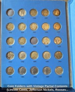 Coin-Folders-with-Vintage-Partial-Contents-Lincoln-Cents-Jefferson-Nickels-Roosevelt-Dimes-Kennedy-Half-Dollars-Indian-Head-Cents-Mercury-Dimes