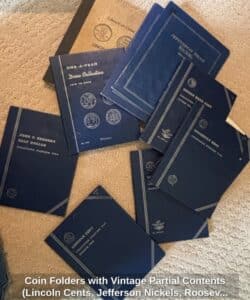 Coin-Folders-with-Vintage-Partial-Contents-Lincoln-Cents-Jefferson-Nickels-Roosevelt-Dimes-Kennedy-Half-Dollars-Indian-Head-Cents-Mercury-Dimes-third-image