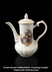 Crown-Dorset-Staffordshire-Courting-Couple-Teapot-with-Gold-Accents