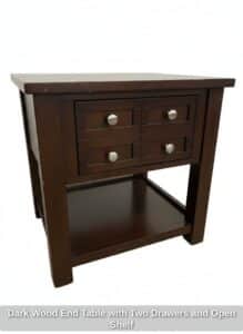 Dark-Wood-End-Table-with-Two-Drawers-and-Open-Shelf