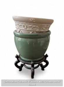 Decorative-Ceramic-Planters-with-Ornate-Metal-Stand