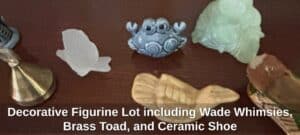 Decorative-Figurine-Lot-including-Wade-Whimsies-Brass-Toad-and-Ceramic-Shoe