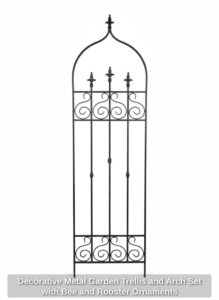 Decorative-Metal-Garden-Trellis-and-Arch-Set-with-Bee-and-Rooster-Ornaments