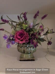 Faux-Floral-Arrangement-in-Sage-Green-Embossed-Urn