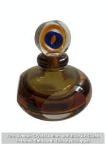 Fifth-Avenue-Crystal-Amber-and-Blue-Art-Glass-Perfume-Bottle-with-Bullseye-Stopper