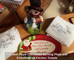 Fitz-and-Floyd-Christmas-Serving-Plate-and-Embroidered-Kitchen-Towels