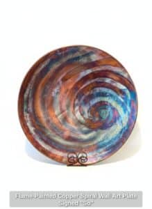 Flame-Painted-Copper-Spiral-Wall-Art-Plate-Signed-So