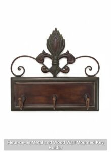 Fleur-de-lis-Metal-and-Wood-Wall-Mounted-Key-Holder