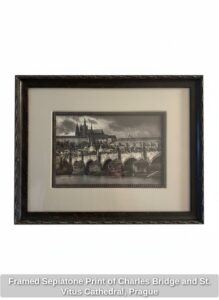 Framed-Sepiatone-Print-of-Charles-Bridge-and-St.-Vitus-Cathedral-Prague