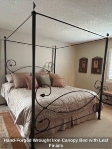 Hand-Forged-Wrought-Iron-Canopy-Bed-with-Leaf-Finials