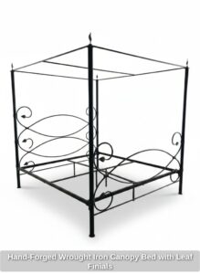 Hand-Forged-Wrought-Iron-Canopy-Bed-with-Leaf-Finials-fourth-image
