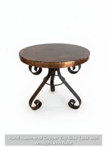 Hand-Hammered-Copper-Top-Side-Table-with-Wrought-Iron-Base