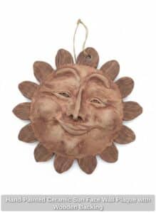 Hand-Painted-Ceramic-Sun-Face-Wall-Plaque-with-Wooden-Backing