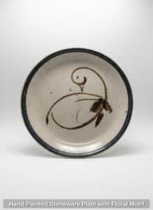 Hand-Painted-Stoneware-Plate-with-Floral-Motif