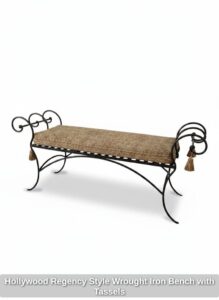 Hollywood-Regency-Style-Wrought-Iron-Bench-with-Tassels