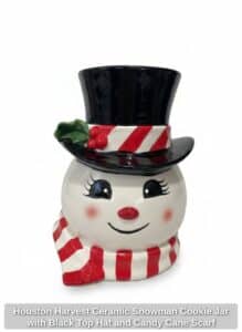 Houston-Harvest-Ceramic-Snowman-Cookie-Jar-with-Black-Top-Hat-and-Candy-Cane-Scarf