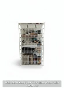 IKEA-JONAXEL-Tier-Wire-Storage-Cart-with-Wood-Top