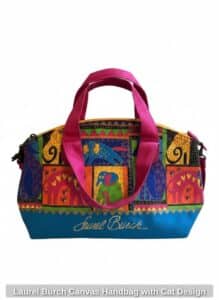 Laurel-Burch-Canvas-Handbag-with-Cat-Design