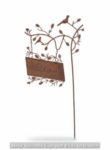 Metal-Welcome-Sign-with-Birds-on-Branch