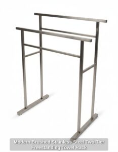 Modern-Brushed-Stainless-Steel-Two-Tier-Freestanding-Towel-Rack