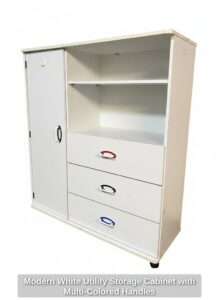 Modern-White-Utility-Storage-Cabinet-with-Multi-Colored-Handles