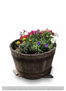 Oak-Half-Whiskey-Barrel-Planter-with-Flowers