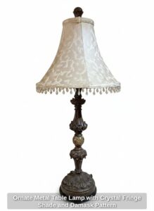 Ornate-Metal-Table-Lamp-with-Crystal-Fringe-Shade-and-Damask-Pattern