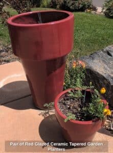 Pair-of-Red-Glazed-Ceramic-Tapered-Garden-Planters