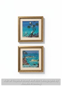 Pair-of-Tropical-Island-and-Bird-Lithographs-by-Rosalie-Prussing