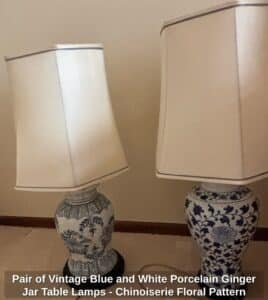Pair-of-Vintage-Blue-and-White-Porcelain-Ginger-Jar-Table-Lamps-Chinoiserie-Floral-Pattern