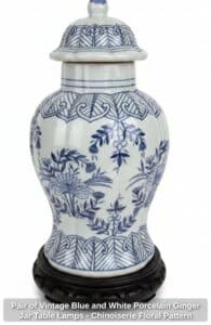 Pair-of-Vintage-Blue-and-White-Porcelain-Ginger-Jar-Table-Lamps-Chinoiserie-Floral-Pattern-third-image