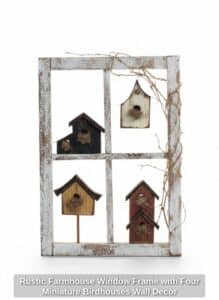 Rustic-Farmhouse-Window-Frame-with-Four-Miniature-Birdhouses-Wall-Decor