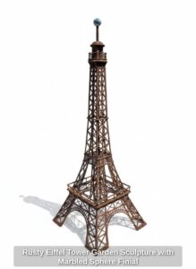 Rusty-Eiffel-Tower-Garden-Sculpture-with-Marbled-Sphere-Finial