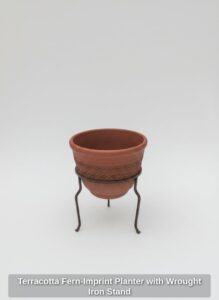 Terracotta-Fern-Imprint-Planter-with-Wrought-Iron-Stand