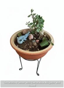 Terracotta-Planter-with-Decorative-Alligator-and-Stand