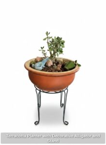 Terracotta-Planter-with-Decorative-Alligator-and-Stand-second-image